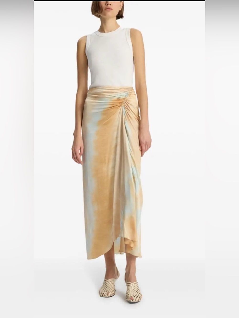 A.L.C. Grace midi skirt neutrals tie-dye print satin slip skirt
